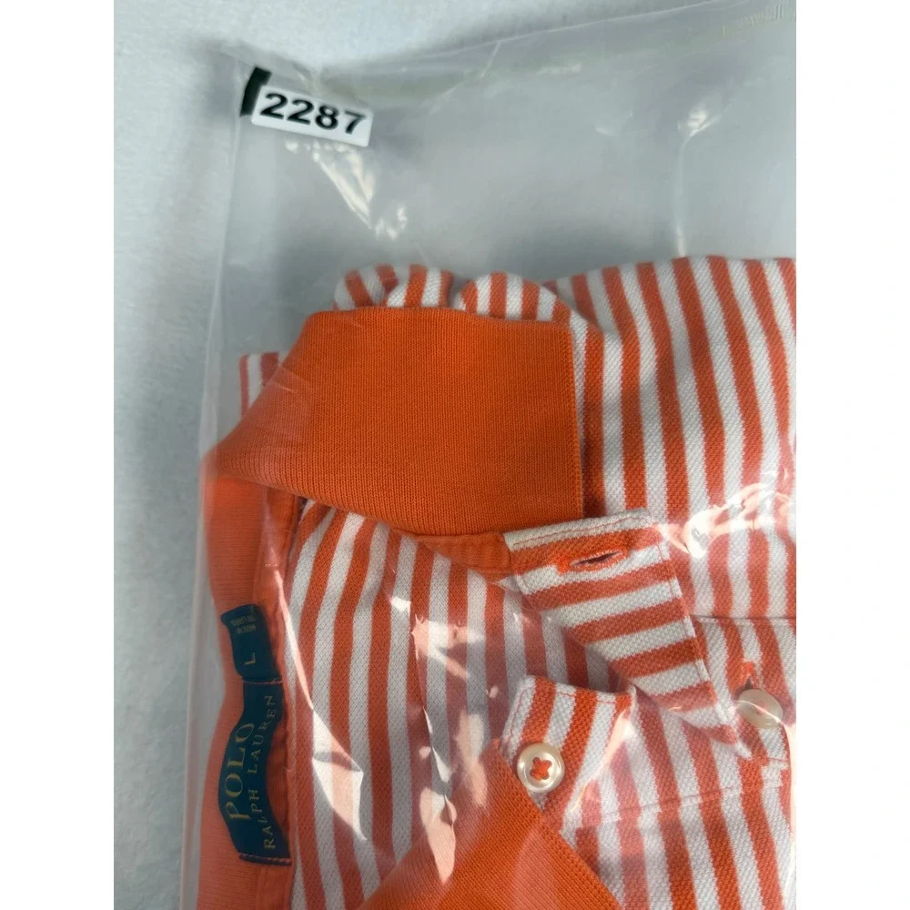 Ralph Lauren Polo Shirt‎ Mens Large Striped Orange White Short Sleeve Casual Top